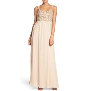 Adrianna Papell Chiffon Gown New With Tags Sz 0 Champagne Blush Maxi Dress